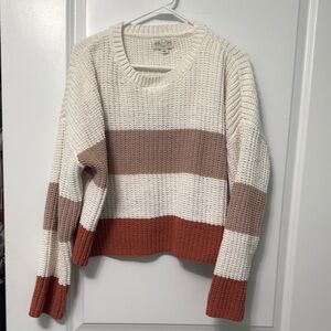 Striped Knit Sweater - Cream, Tan, and Brown